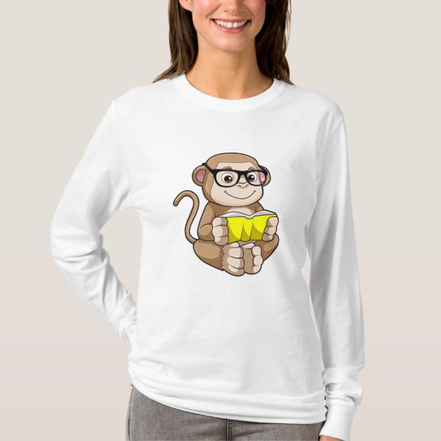 Affe als Student mit Brille & Buch T-Shirt (Vorderseite)