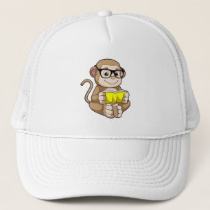 Affe als Student mit Brille & Buch Truckerkappe