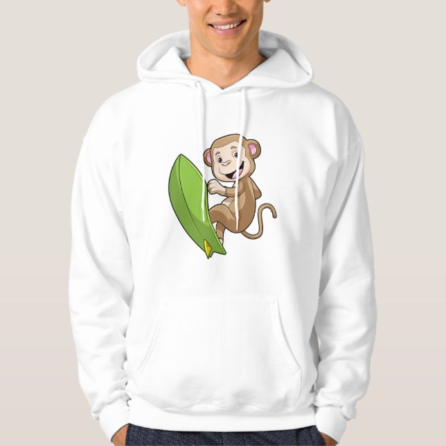 Affe als Surfer mit Surfbrett Hoodie (Vorderseite)