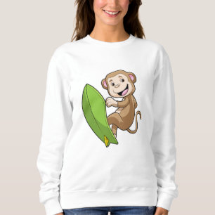 Affe als Surfer mit Surfbrett Sweatshirt