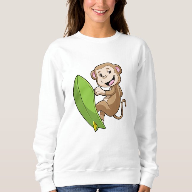 Affe als Surfer mit Surfbrett Sweatshirt (Vorderseite)
