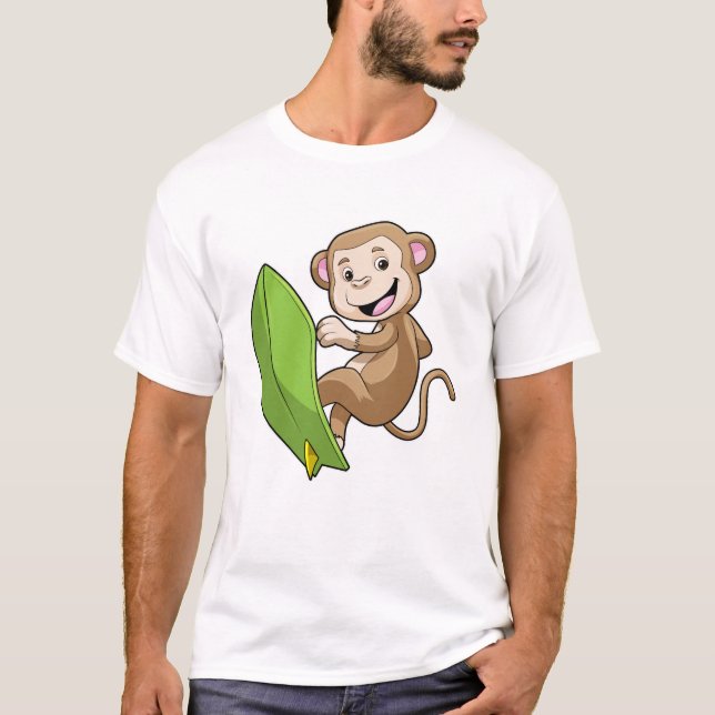 Affe als Surfer mit Surfbrett T-Shirt (Vorderseite)
