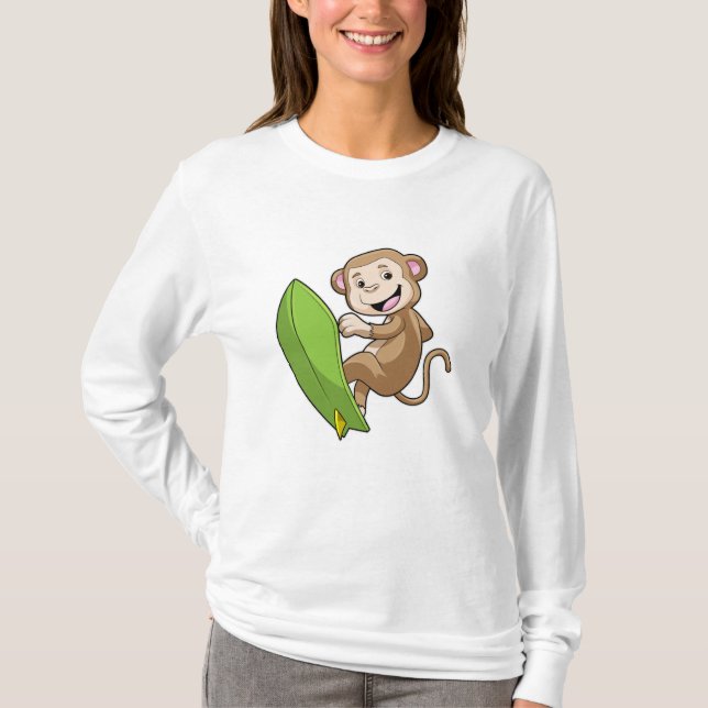 Affe als Surfer mit Surfbrett T-Shirt (Vorderseite)