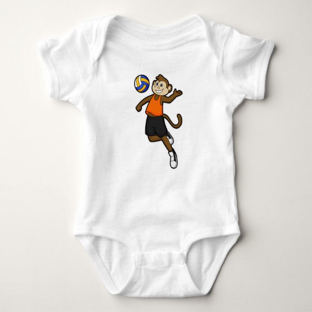 Affe als Volleyballspieler mit Volleyball Baby Strampler (Vorderseite)