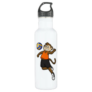 Affe als Volleyballspieler mit Volleyball Edelstahlflasche
