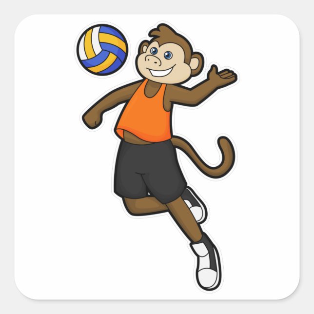 Affe als Volleyballspieler mit Volleyball Quadratischer Aufkleber (Vorderseite)