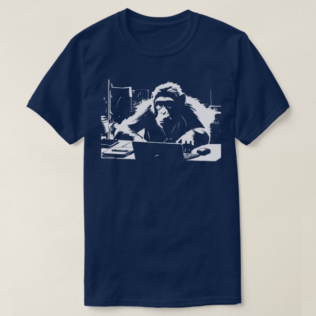 Affe am Computer 1 T-Shirt (Design vorne)