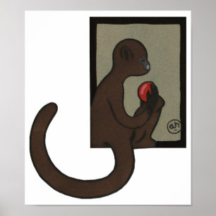 Affe - Antike, farbenfrohe Buchillustrierung Poster