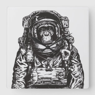 Affe-Astronaut Quadratische Wanduhr