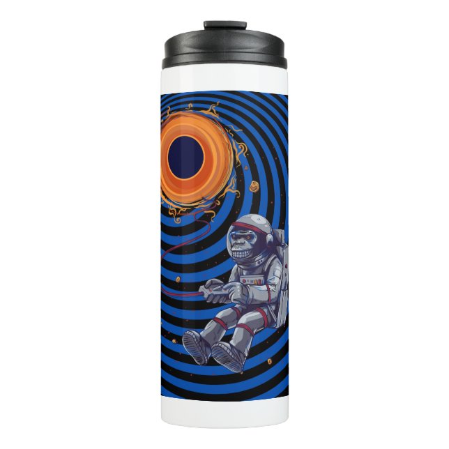 Affe auf der Raumflyine Thermosbecher (Vorderseite)