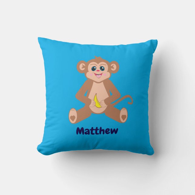 Affe auf einem Azure Blue Cushion Kissen (Vorderseite)
