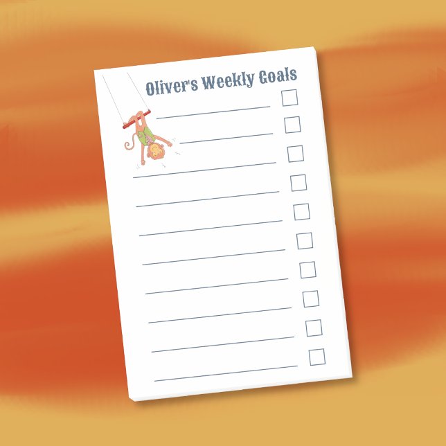 Affe auf einem Trapez Kid Wochenziele Notizen (Cute monkey sticky notes for kids to keep track of their weekly goals . )