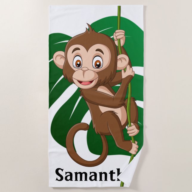 Affe auf einem Vine Design Beach Handtuch (Vorderseite)