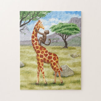 Affe auf einer Giraffenlandschaft Puzzle