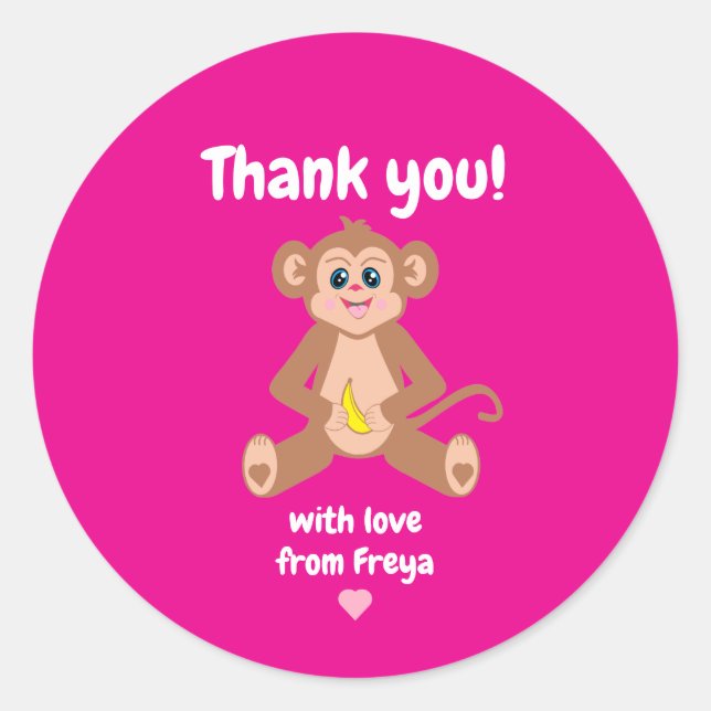 Affe auf rosa Aufkleber (Vorderseite)