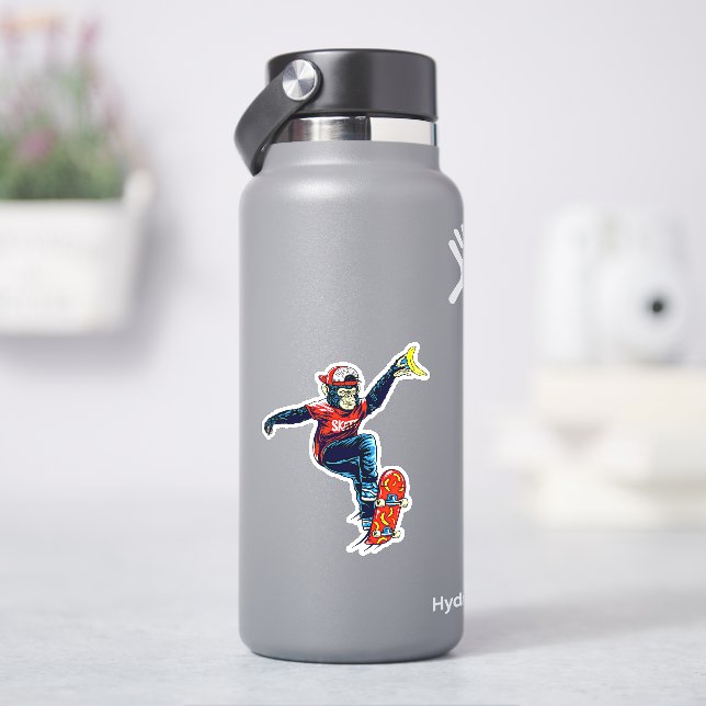 Affe auf Skateboard 4" Kiss Cut Vinyl Sticker (HydroFlask)