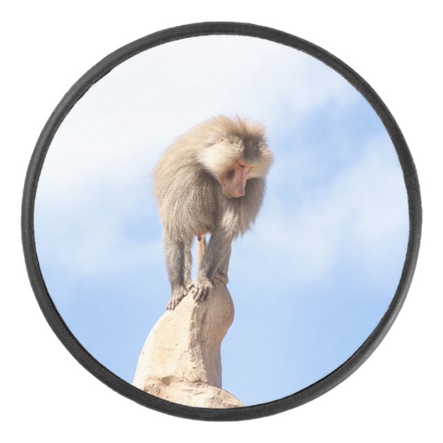 Affe Baboon auf einem Berg Eishockey Puck (Vorderseite)