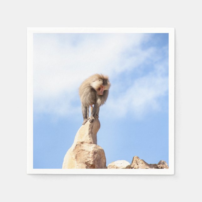 Affe Baboon auf einem Berg Serviette (Vorderseite)