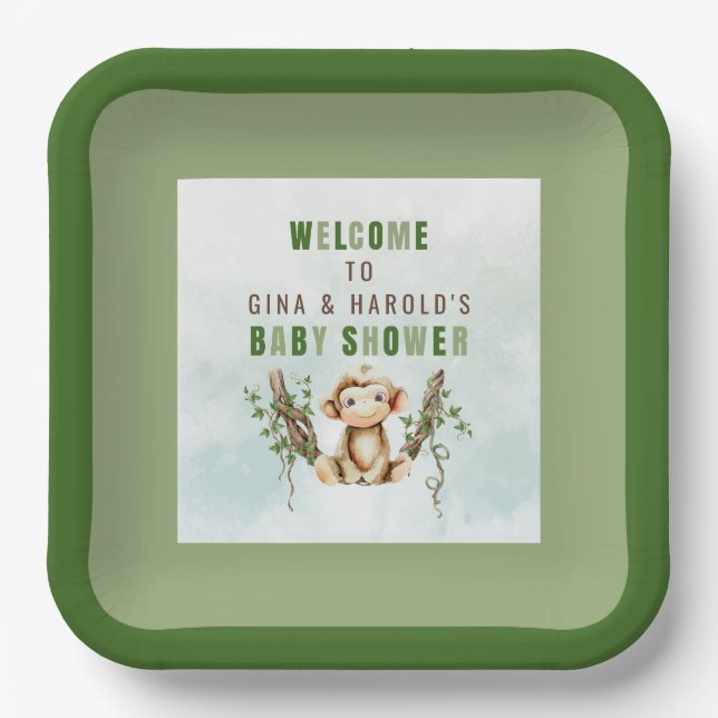 Affe Baby Showdusche Personalisiert Paper Teller (Vorderseite)