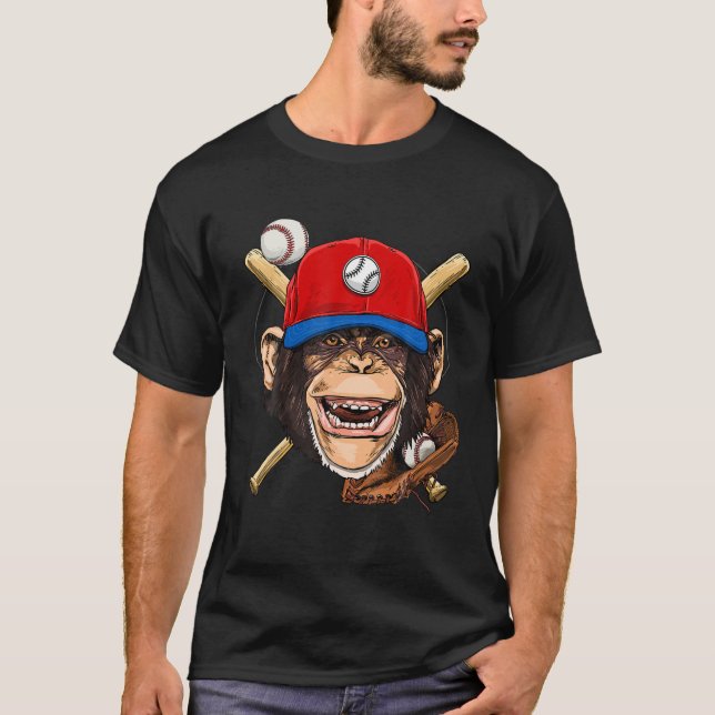 Affe Baseball Affe liebt Baseball T-Shirt (Vorderseite)