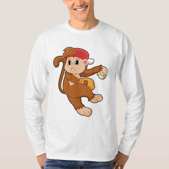 Affe bei Baseball mit Baseball-Handschuh T-Shirt (Vorderseite)
