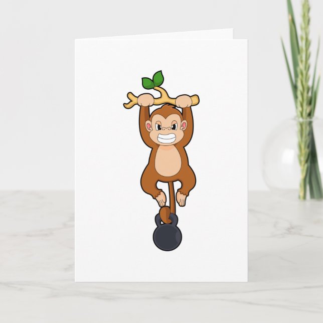 Affe bei Krafttraining mit Dumbell Karte (Vorderseite)