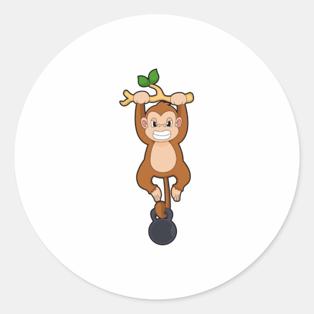 Affe bei Krafttraining mit Dumbell Runder Aufkleber (Vorderseite)