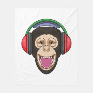 Affe bei Musik mit Headphone Fleecedecke