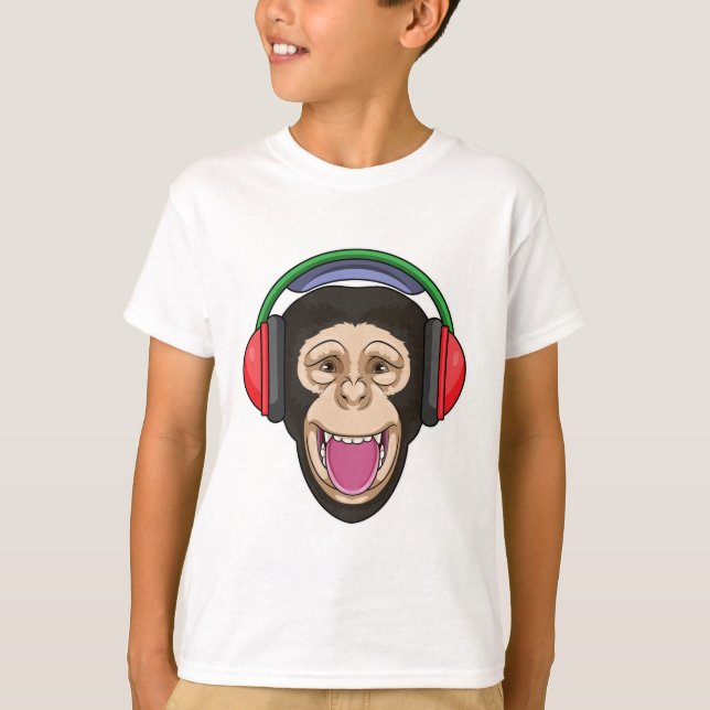 Affe bei Musik mit Headphone T-Shirt (Vorderseite)