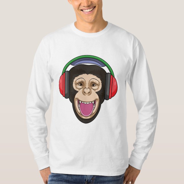 Affe bei Musik mit Headphone T-Shirt (Vorderseite)