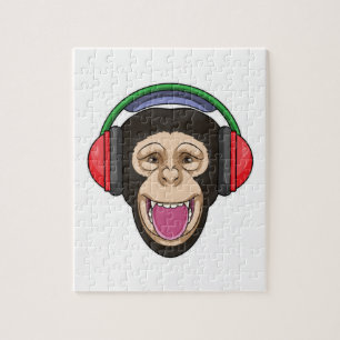 Affe bei Musik mit Kopfhörer Puzzle