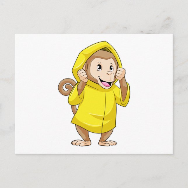 Affe bei Regen mit Regenmantel Postkarte (Vorderseite)