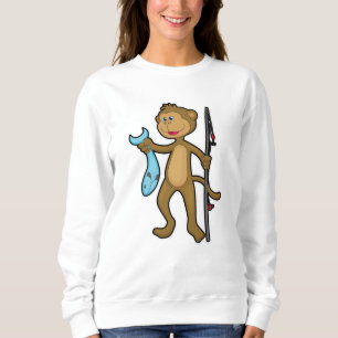 Affe beim Angeln mit Angelrute & Fisch Sweatshirt