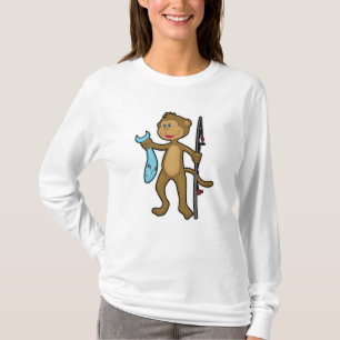 Affe beim Angeln mit Angelrute & Fisch T-Shirt