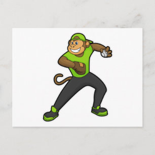 Affe beim Baseball mit Baseballschläger Postkarte