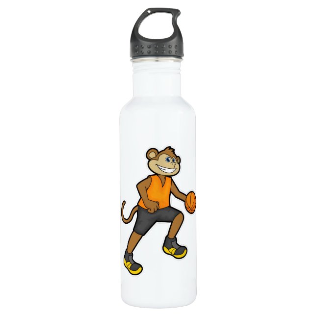 Affe beim Basketball Sport Edelstahlflasche (Vorderseite)
