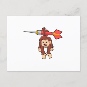 Affe beim Dartspiel mit Dart Postkarte