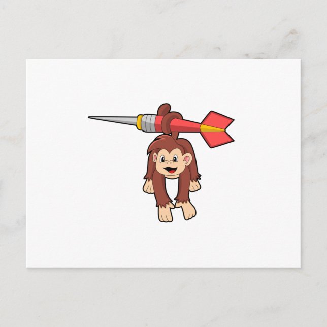 Affe beim Dartspiel mit Dart Postkarte (Vorderseite)