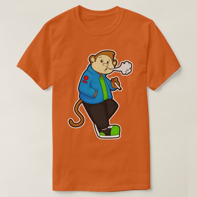 Affe beim Rauchen als Zigarette T-Shirt (Design vorne)
