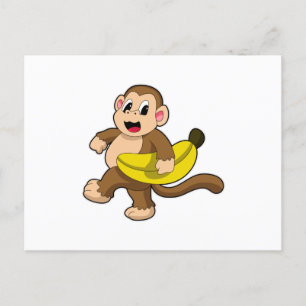 Affe beim Rennen mit Banane Postkarte