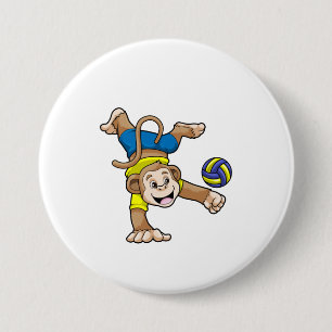 Affe beim Sport mit Volleyball Button