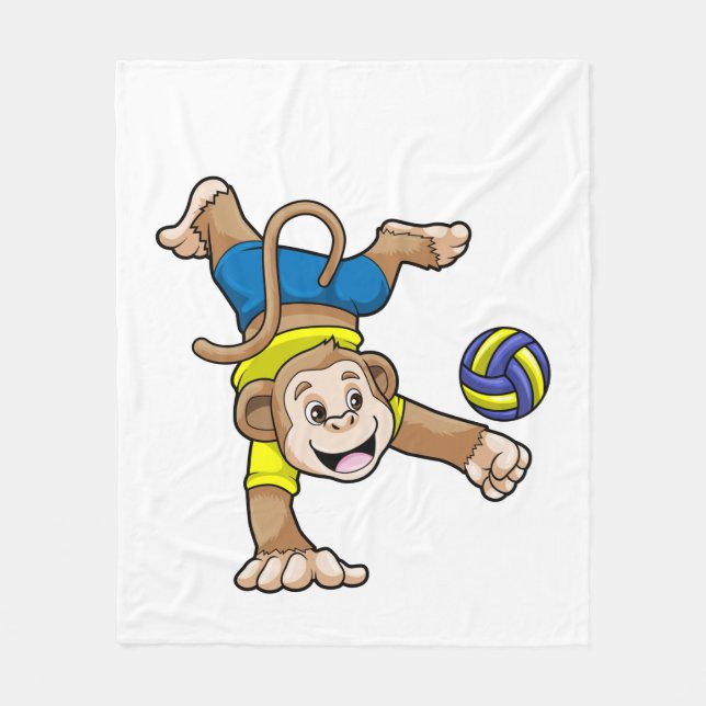 Affe beim Sport mit Volleyball Fleecedecke (Vorderseite)
