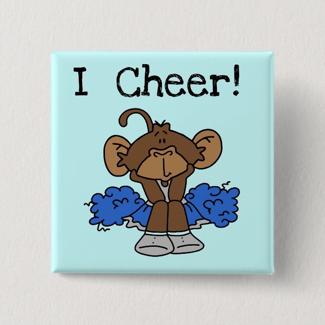 Affe-Cheerleader-blaue und graue T-Shirts und Button (Vorderseite)