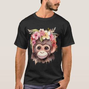 Affe Chimpanze Jungle Animal Boho Floral Ape T-Shirt
