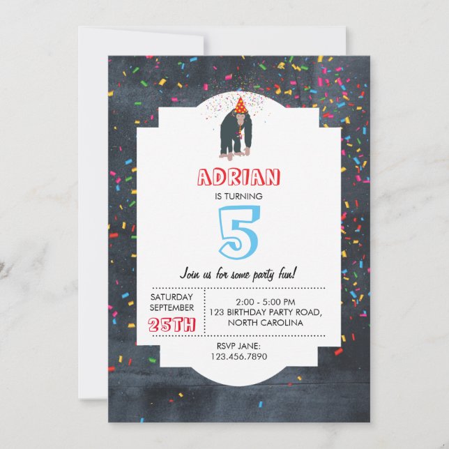 Affe Chimpanzee Partying Animals Geburtstagsparty Einladung (Vorderseite)