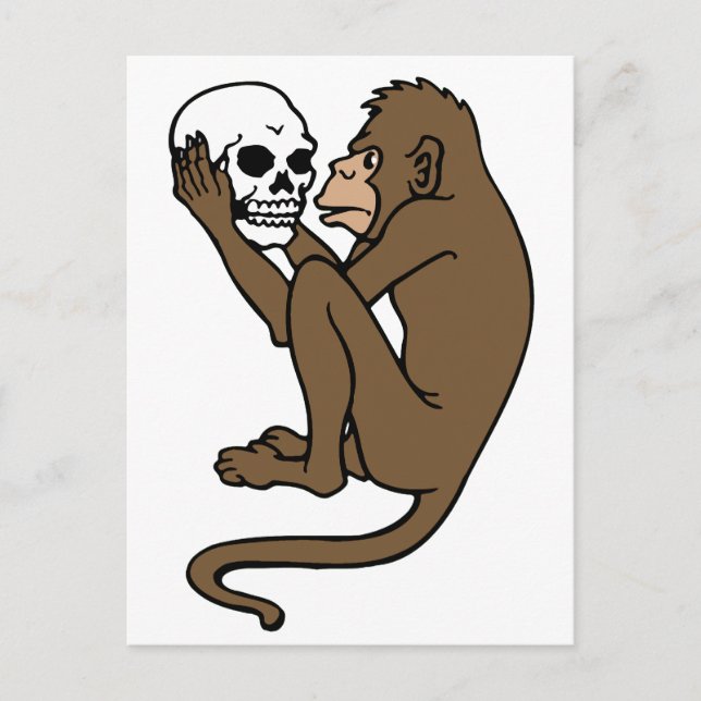 Affe, die einen Schädel hält Postkarte (Vorderseite)