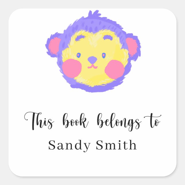 Affe - Dieses Buch gehört Quadratischer Aufkleber (Vorderseite)