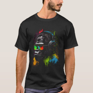 Affe Dj mit Kopfhörern und Sonnenbrille Gorilla T-Shirt