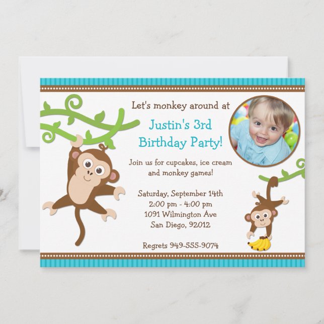 Affe-Geburtstags-Party Einladung (Vorderseite)
