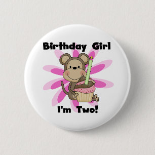 Affe Girl 2. Geburtstag - Tshirts und Geschenke Button